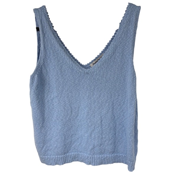 Tommy Bahama Blue Knit V Neck Tank Top Cotton Linen Blend Womens M - Picture 1 of 7